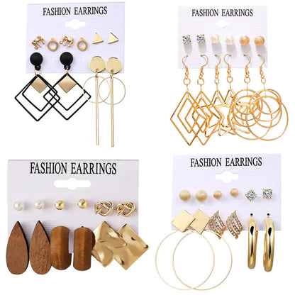 Gold Sequin Drop Earrings Set - WanderMart Co.