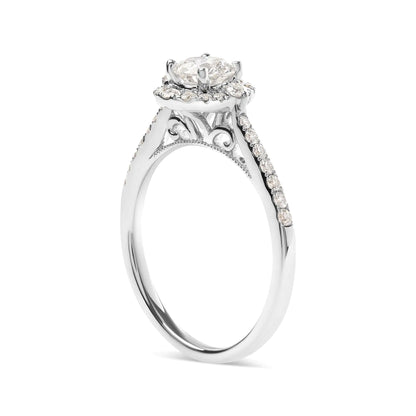 GIA Certified 14k White Gold 4/5 Cttw Diamond Halo Engagement Ring (G-H Color, SI1-SI2 Clarity) - WanderMart Co.