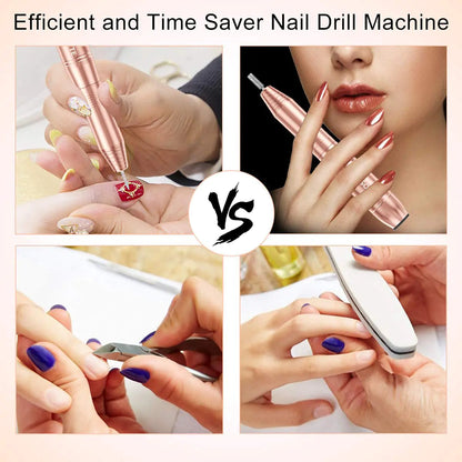 Electric Nail Drill, USB Electric Nail Drill Machine for Acrylic Nails, Portable Electrical Nail File Polishing Tool Manicure Pedicure Efile Nail Supplies for Home and Salon Use, Gold - WanderMart Co.