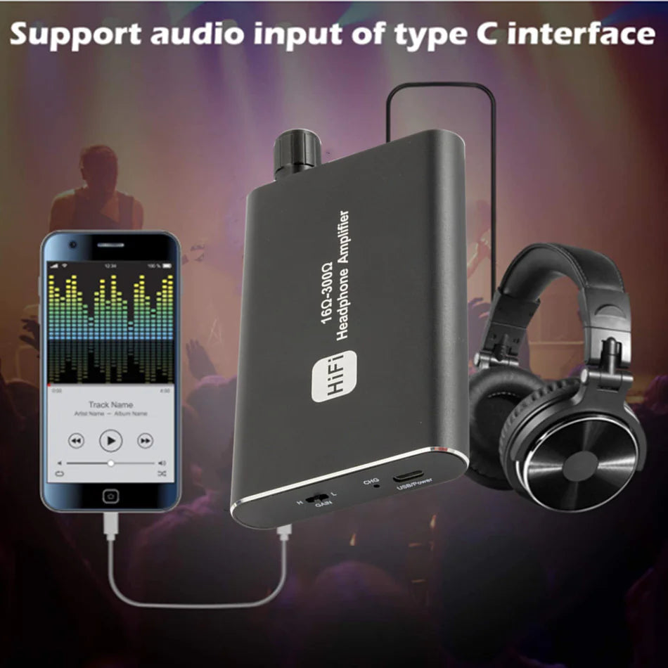 16-300Ω HIFI Headphone Amplifier Portable Earphone AMP 3.5mm w/ Audio USB Cable - WanderMart Co.