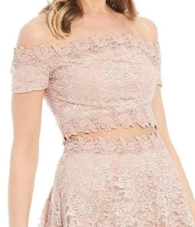 City Vibe Off-the-Shoulder Top With Lace Skirt Two-Piece Dress - WanderMart Co.