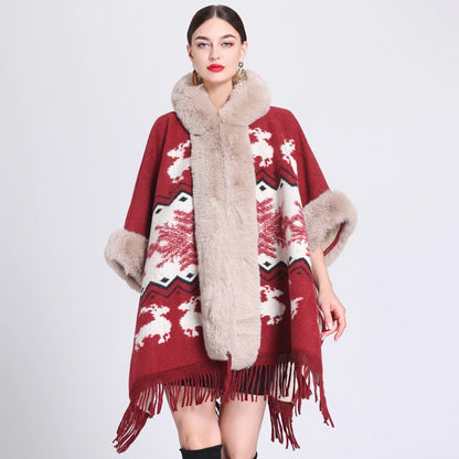 Chic Cashmere-Trimmed Plaid Inverness with Luxe Fur Collar - WanderMart Co.