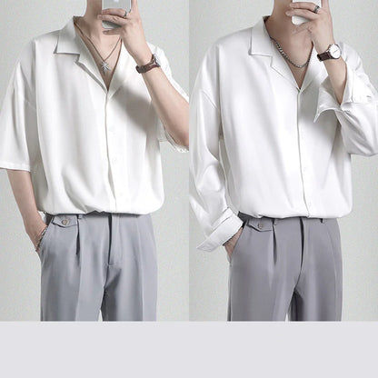 Men's Loose Casual Draped Ice Silk Shirt - WanderMart Co.