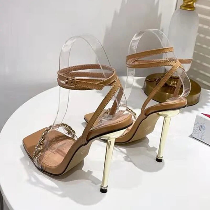 Clear Crystal Ankle Strap Heels - WanderMart Co.