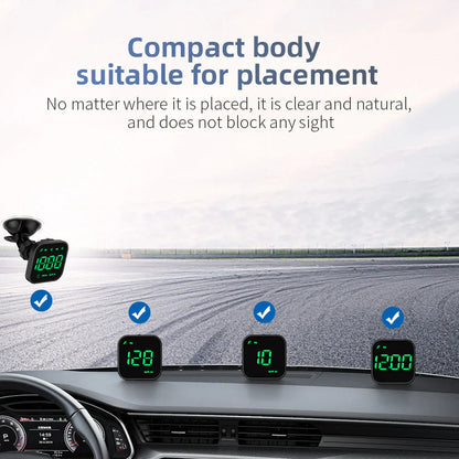 Digital Car HUD GPS Speedometer Head Up Display MPH KMH Compass Overspeed Alarm - WanderMart Co.