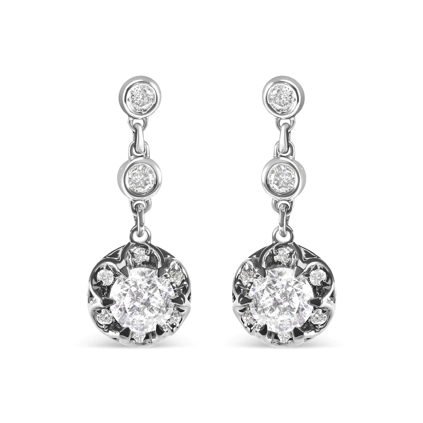 14k White Gold 5/8 Cttw Diamond Halo Drop and Dangle Earrings Stud with Bale (I-J Color, I1-I2 Clarity) - WanderMart Co.