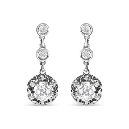 14k White Gold 5/8 Cttw Diamond Halo Drop and Dangle Earrings Stud with Bale (I-J Color, I1-I2 Clarity) - WanderMart Co.