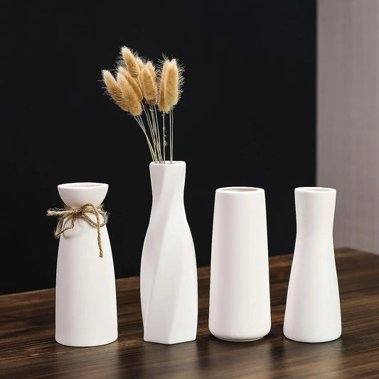 White Ceramic Geometric Vase - WanderMart Co.