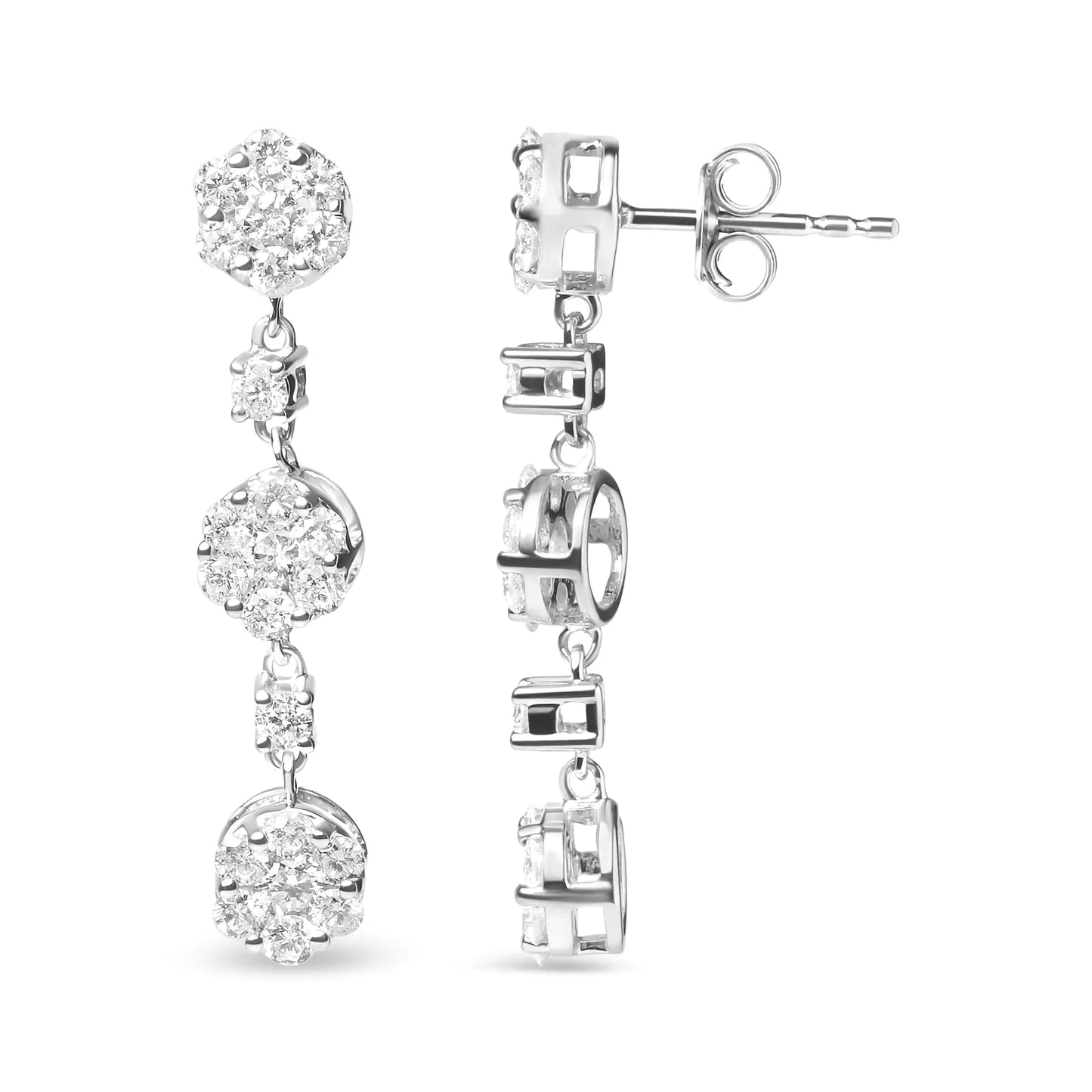 14K White Gold 2.00 Cttw Diamond Composite Cluster Floral Drop Earrings (I-J Color, I1-I2 Clarity) - WanderMart Co.