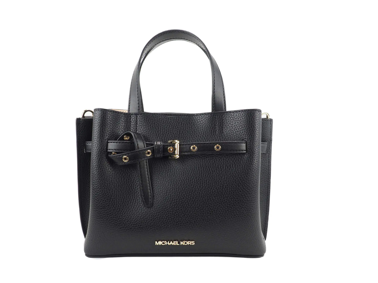 Michael Kors Emilia Small Black Pebbled Leather Satchel Crossbody Convertible Handbag - WanderMart Co.