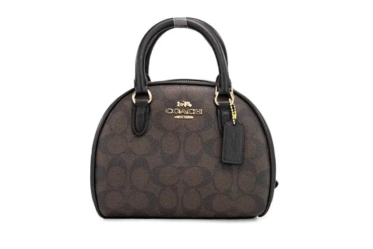 Coach (CA591) Sydney Small Brown Black Signature Coated Canvas Satchel Handbag - WanderMart Co.