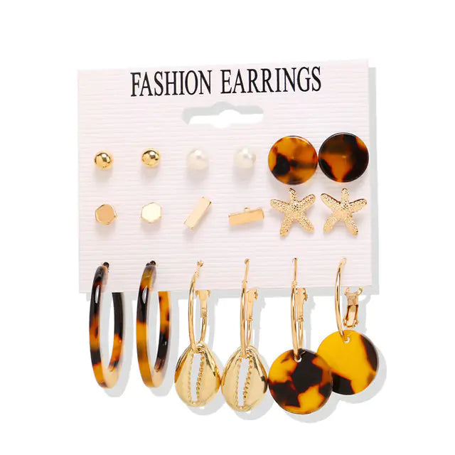 Gold Sequin Drop Earrings Set - WanderMart Co.