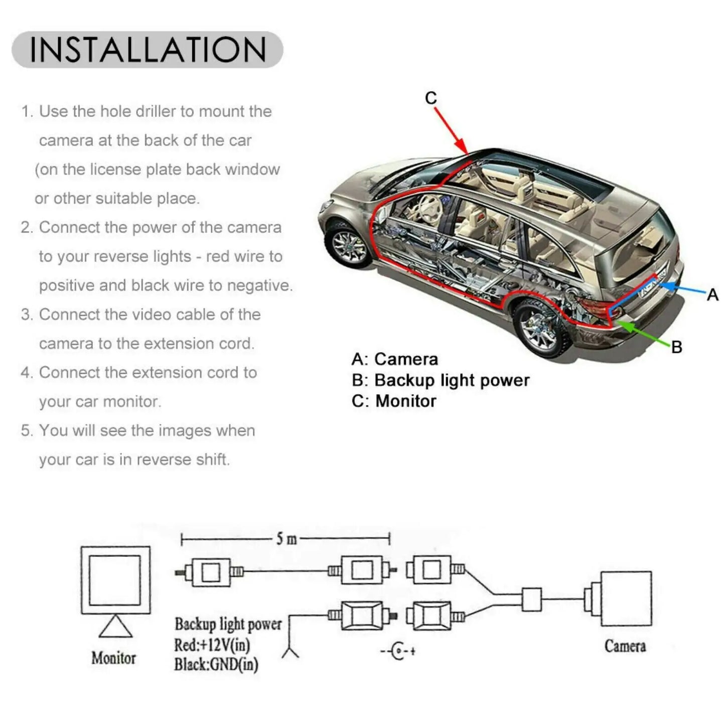 Car Rear View Reverse Camera Parking Backup Cam HD Night Vision Waterproof 170° - WanderMart Co.