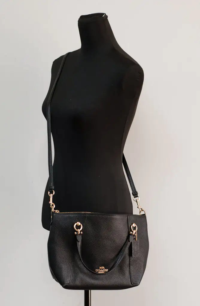 Coach Kacey Black Leather Top Zip Satchel Crossbody Bag - WanderMart Co.