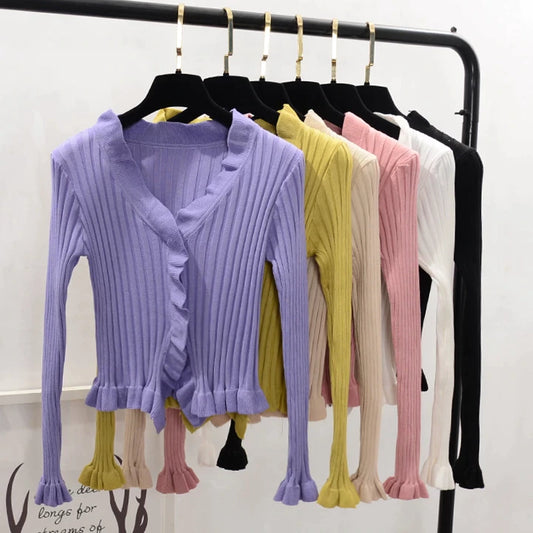 Women Ruffles Sweaters Cardigans - WanderMart Co.