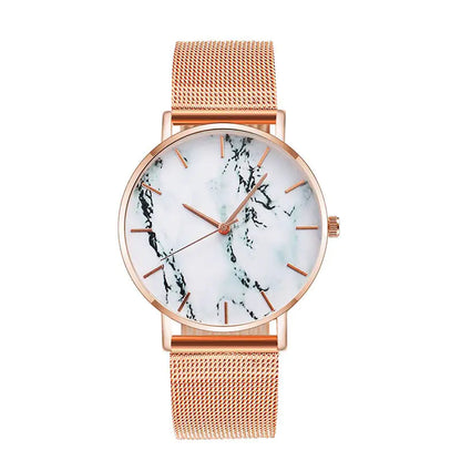 Rose Gold Mesh Band Marble Wrist Watch - WanderMart Co.