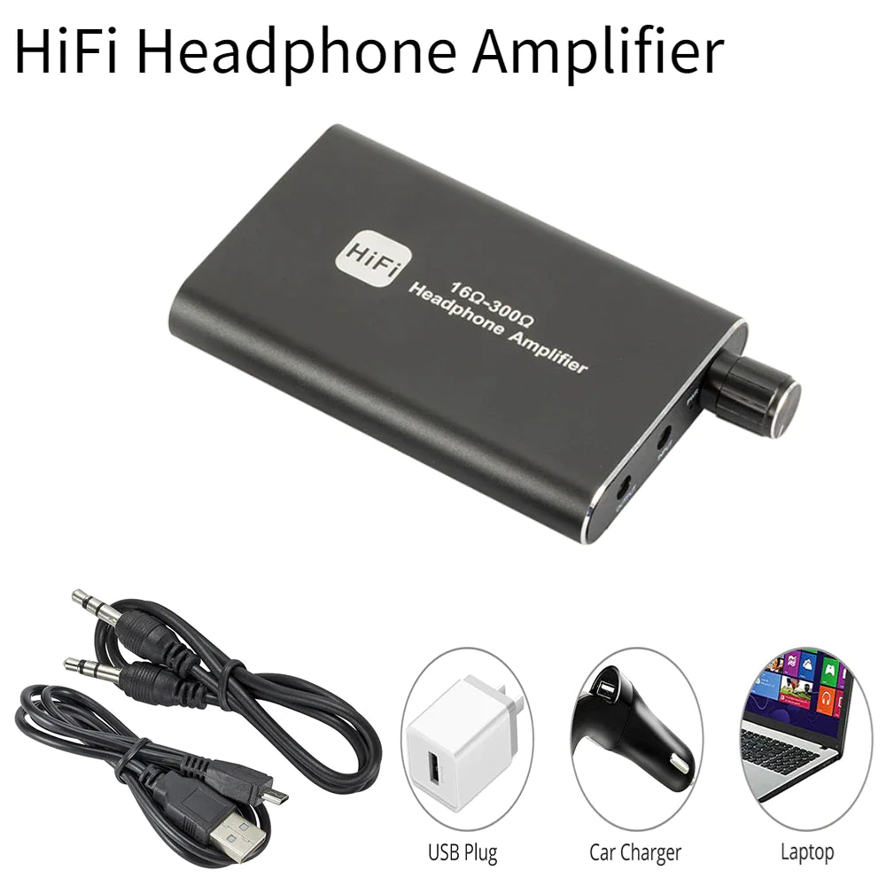 16-300Ω HIFI Headphone Amplifier Portable Earphone AMP 3.5mm w/ Audio USB Cable - WanderMart Co.