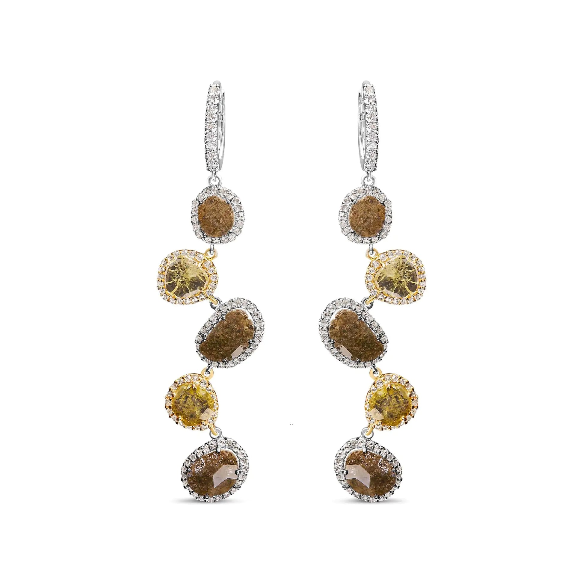 14K White Gold 8 5/8 Cttw Fancy Brown and Yellow Rose Cut Diamond Link Drop and Dangle Earring (Fancy Color, I2-I3 Clarity) - WanderMart Co.