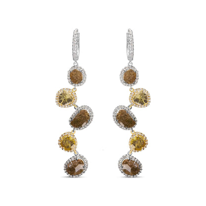 14K White Gold 8 5/8 Cttw Fancy Brown and Yellow Rose Cut Diamond Link Drop and Dangle Earring (Fancy Color, I2-I3 Clarity) - WanderMart Co.