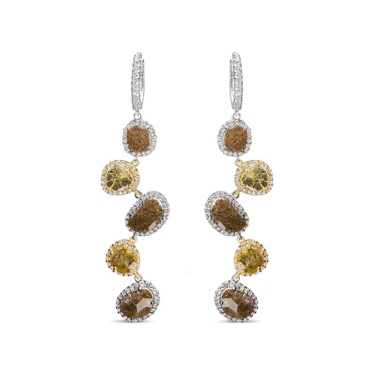 14K White Gold 8 5/8 Cttw Fancy Brown and Yellow Rose Cut Diamond Link Drop and Dangle Earring (Fancy Color, I2-I3 Clarity) - WanderMart Co.