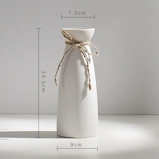 Modern Minimalist White Hemp Rope Ceramic Vase - WanderMart Co.