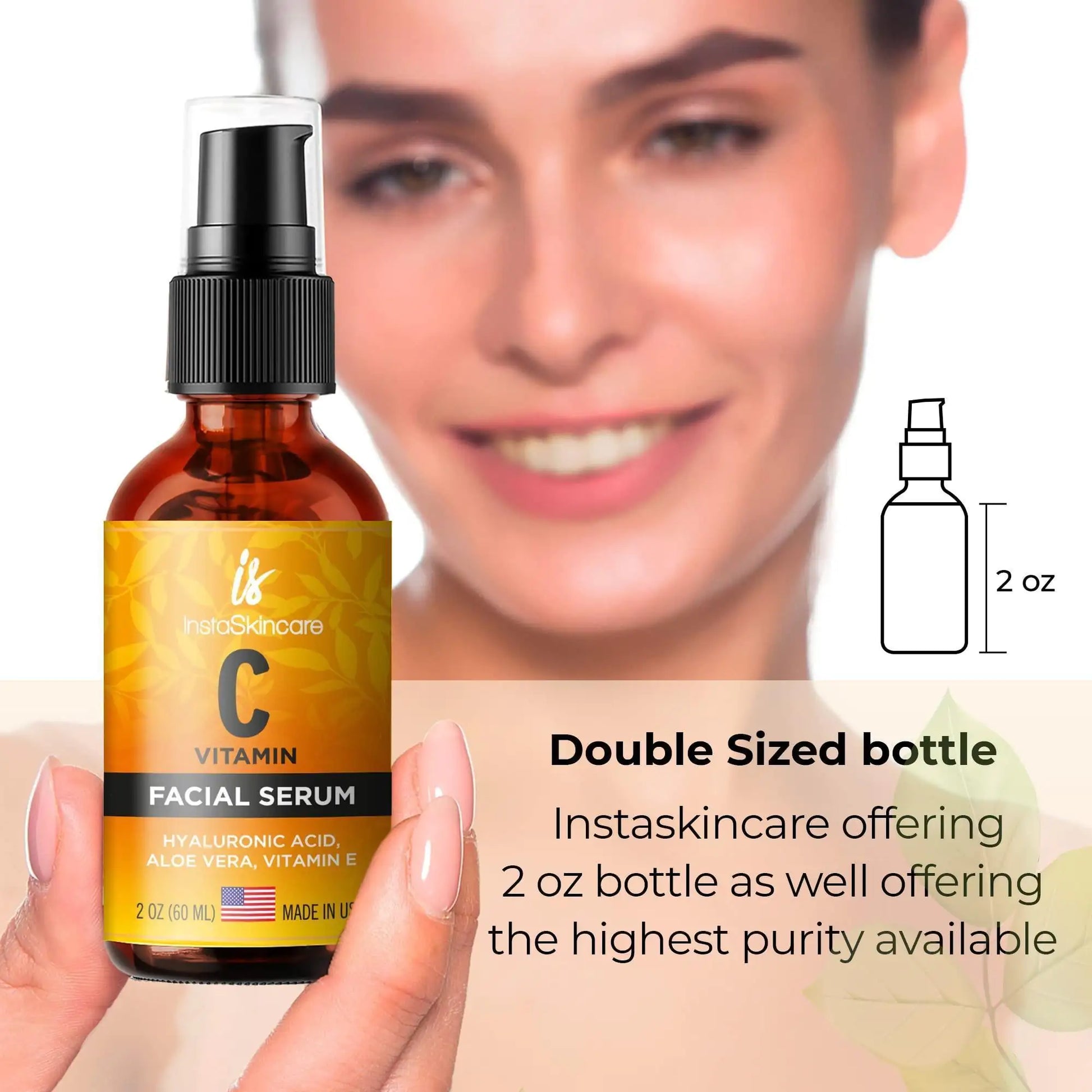 Vitamin C Serum for Face with Hyaluronic Acid Vitamin E Anti Aging Big Size 2 Oz - WanderMart Co.