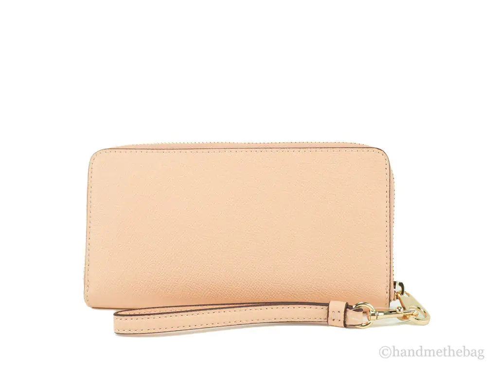 Coach Long Faded Blush Crossgrain Leather Zip Around Wallet - WanderMart Co.