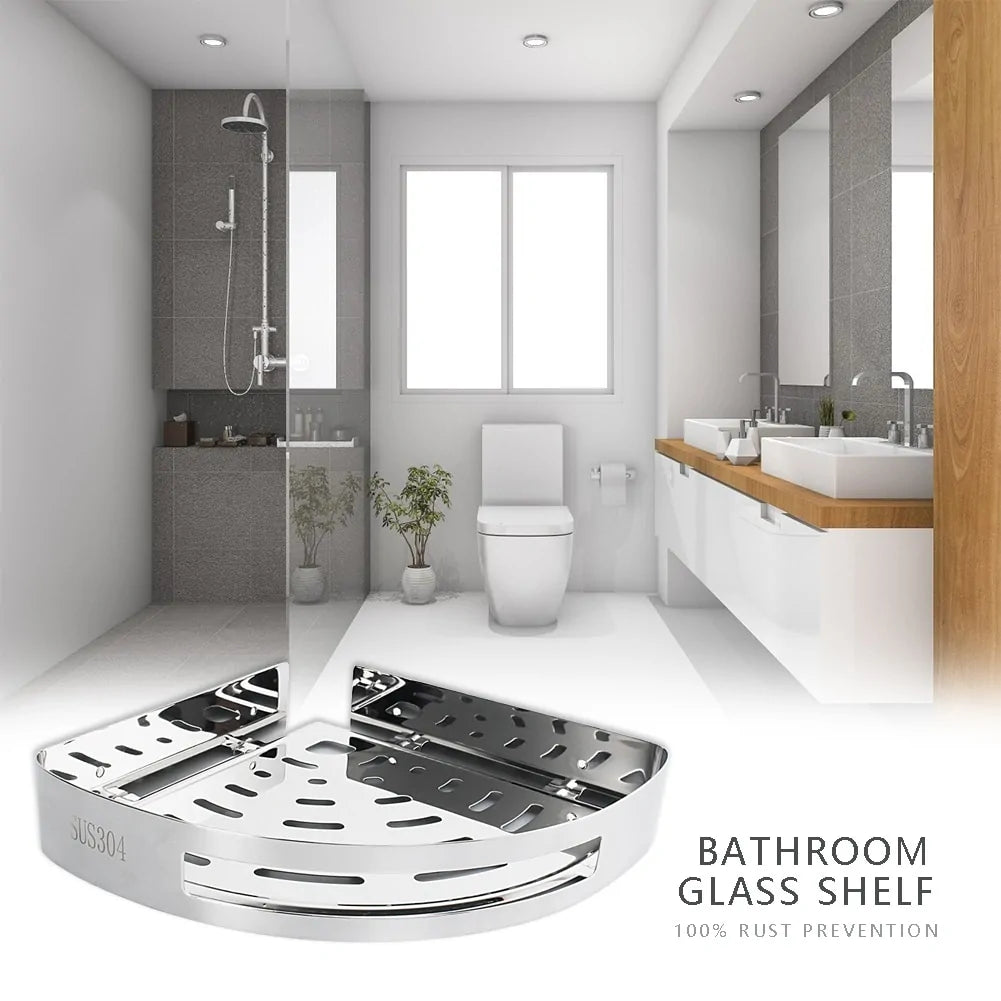 Stainless Steel Punch-Free Bathroom Shelf: Organize with Ease - WanderMart Co.