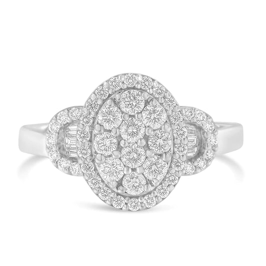 10K White Gold 1.0 Cttw Diamond Oval Cluster with Halo Vintage-Inspired Art Deco Buckle Style Statement Ring (G-H Color, SI1-SI2 Clarity) - WanderMart Co.