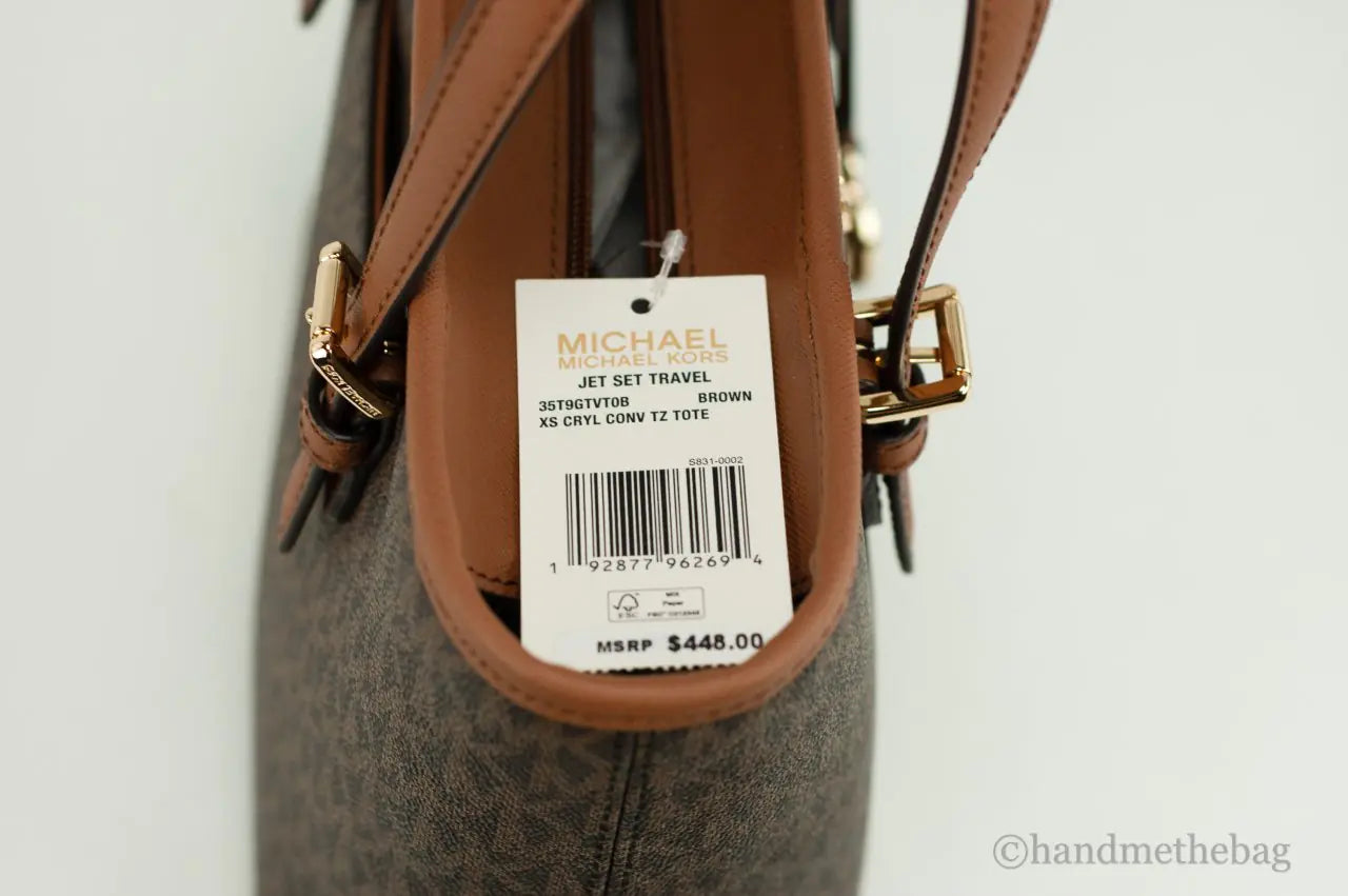 Michael Kors Jet Set Brown Signature XS Carryall Top Zip Crossbody Tote Handbag - WanderMart Co.