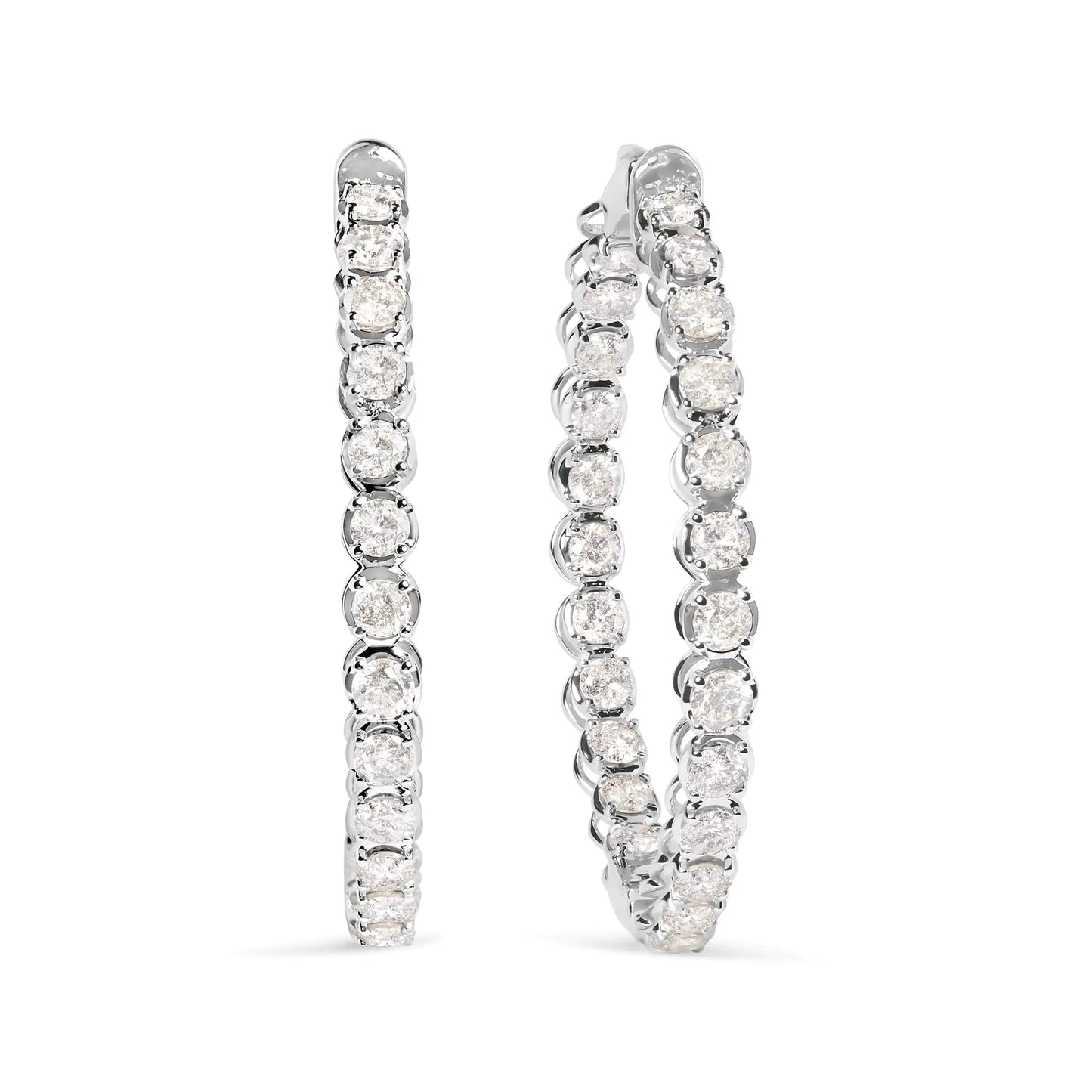 14K White Gold 7.0 Cttw Diamond 1-¾ Inside Out Hinged Leverback Hoop Earrings (I-J Color, I2-I3 Clarity) - WanderMart Co.