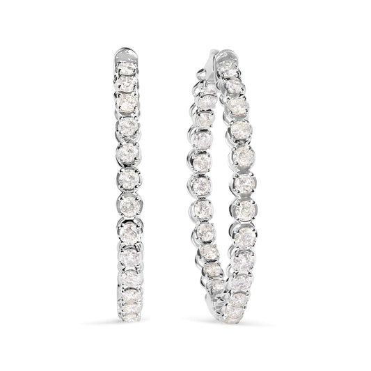 14K White Gold 7.0 Cttw Diamond 1-¾ Inside Out Hinged Leverback Hoop Earrings (I-J Color, I2-I3 Clarity) - WanderMart Co.