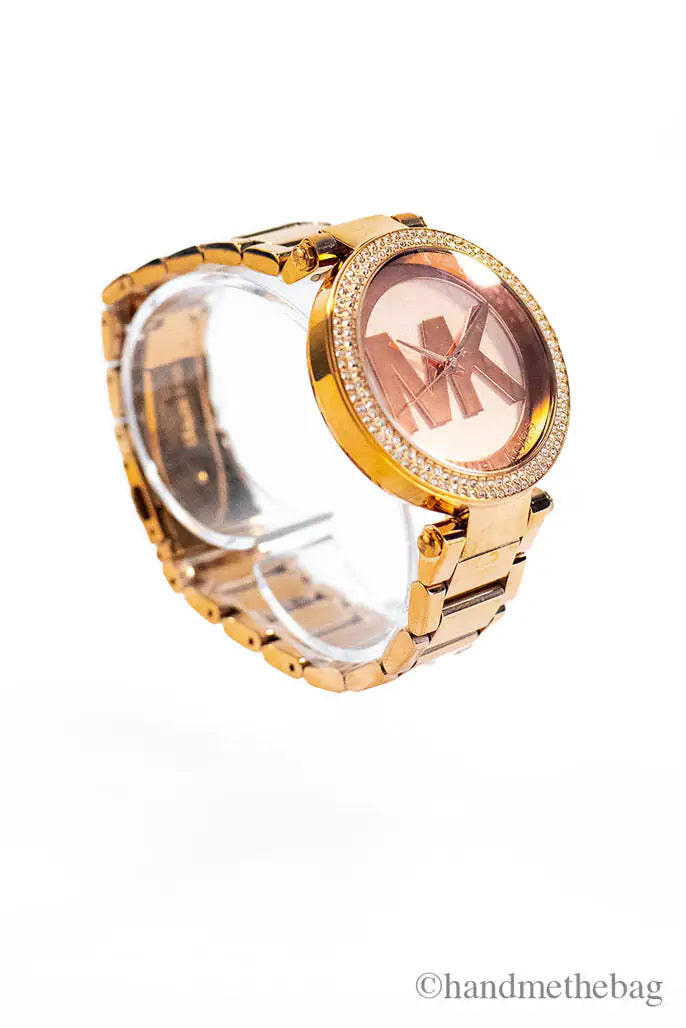 Michael Kors (MK5865) Parker Rose Gold Toned Stainless Steel Gemmed Bezel Watch - WanderMart Co.