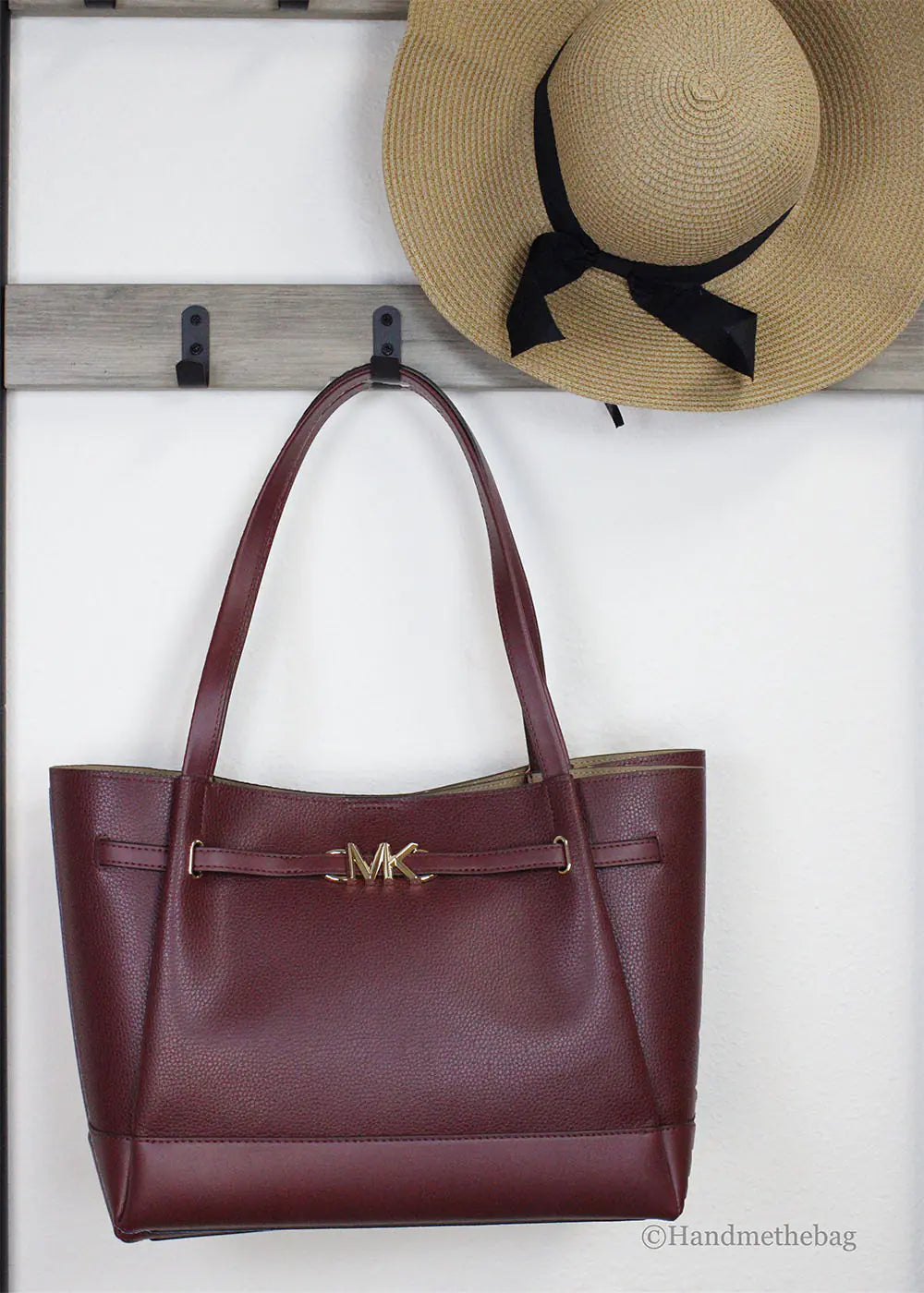 Michael Kors Reed Large Dark Cherry Leather Belted Tote - WanderMart Co.