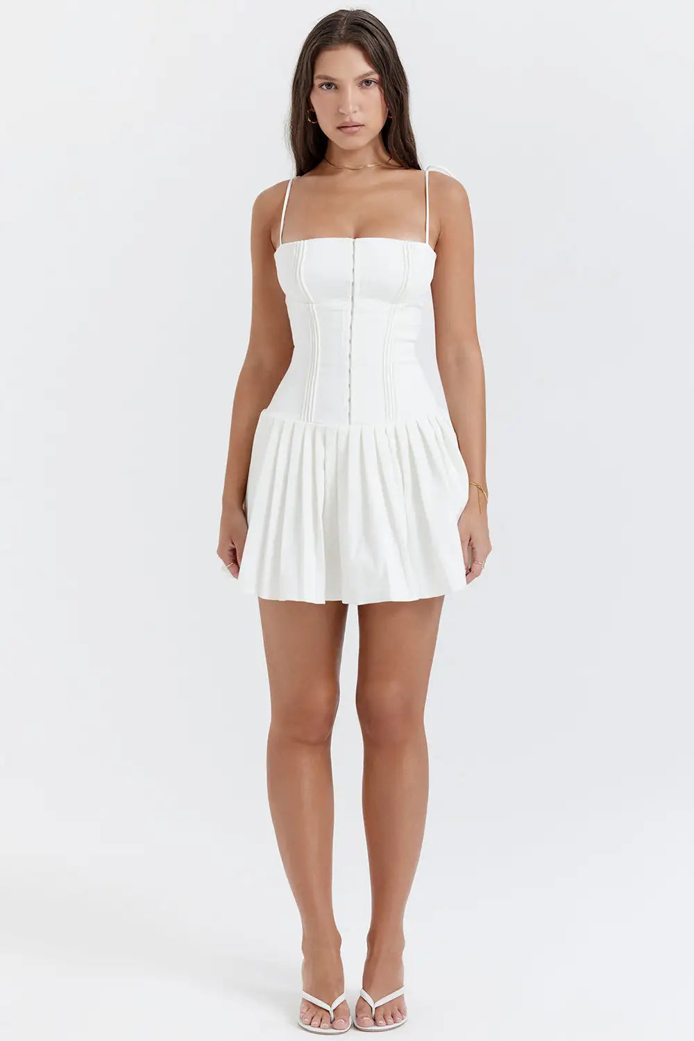 White Pleated Dress - WanderMart Co.