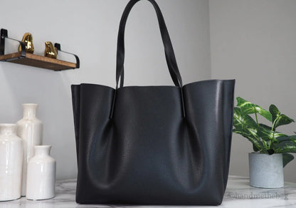 Michael Kors Emilia Large East West Black Pebbled Leather Bucket Tote Handbag - WanderMart Co.