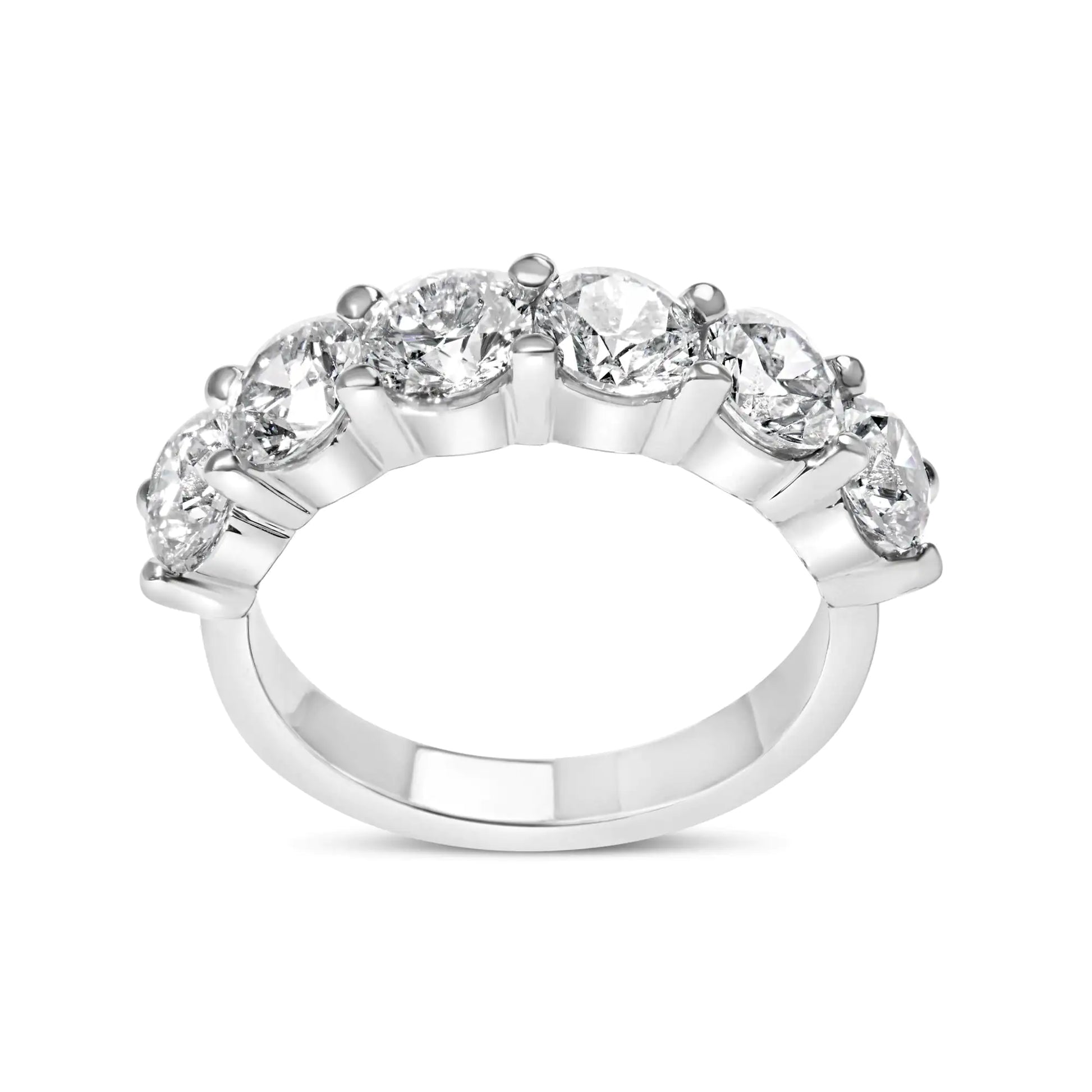 14K White Gold 3.0 Cttw Lab-Grown Diamond Shared Prong Set 6 Stone Band Ring (G-H Color, VS2-SI1 Clarity) - WanderMart Co.