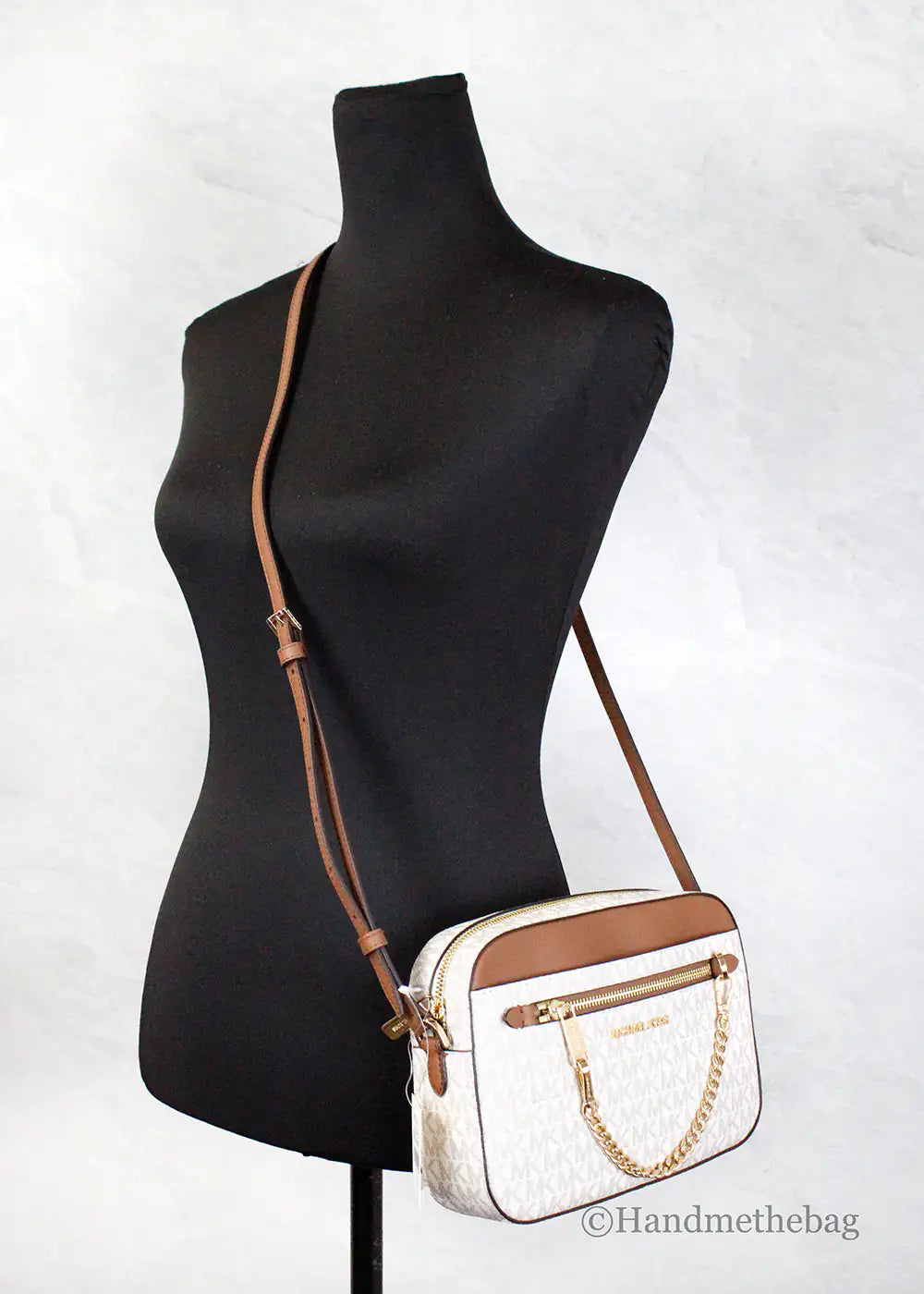 Michael Kors Jet Set EW Vanilla PVC Zip Chain Crossbody - WanderMart Co.