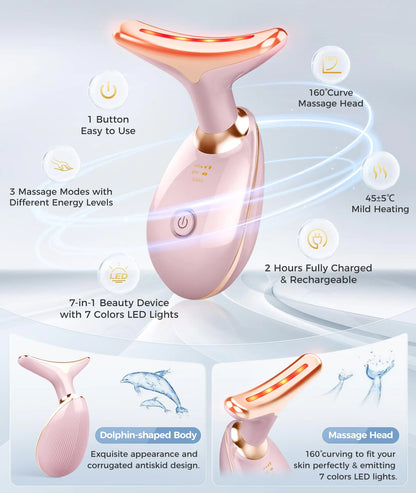 7-in-1 Skin Care Tools, Face Care, Face Neck Massager for Skin Care Routine at Home, Glossy Pink - WanderMart Co.