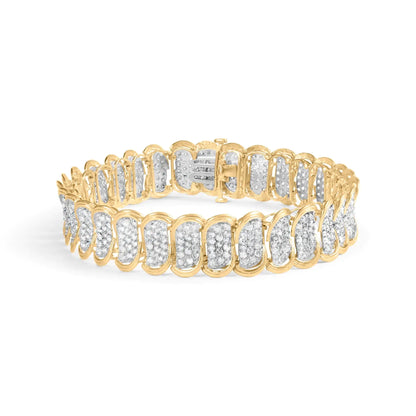 10k Yellow Gold 5.00 Cttw Diamond Oval Banded Link Bracelet (I-J Color, I1-I2 Clarity) - 7" Inches - WanderMart Co.