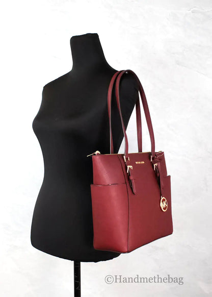 Michael Kors Charlotte Dark Cherry Large Top Zip Tote - WanderMart Co.