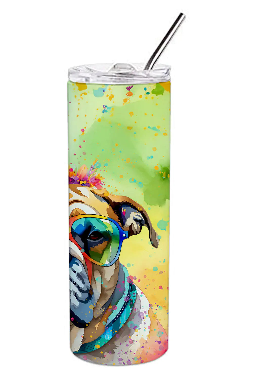 Bullmastiff Hippie Dawg Stainless Steel Skinny Tumbler - WanderMart Co.