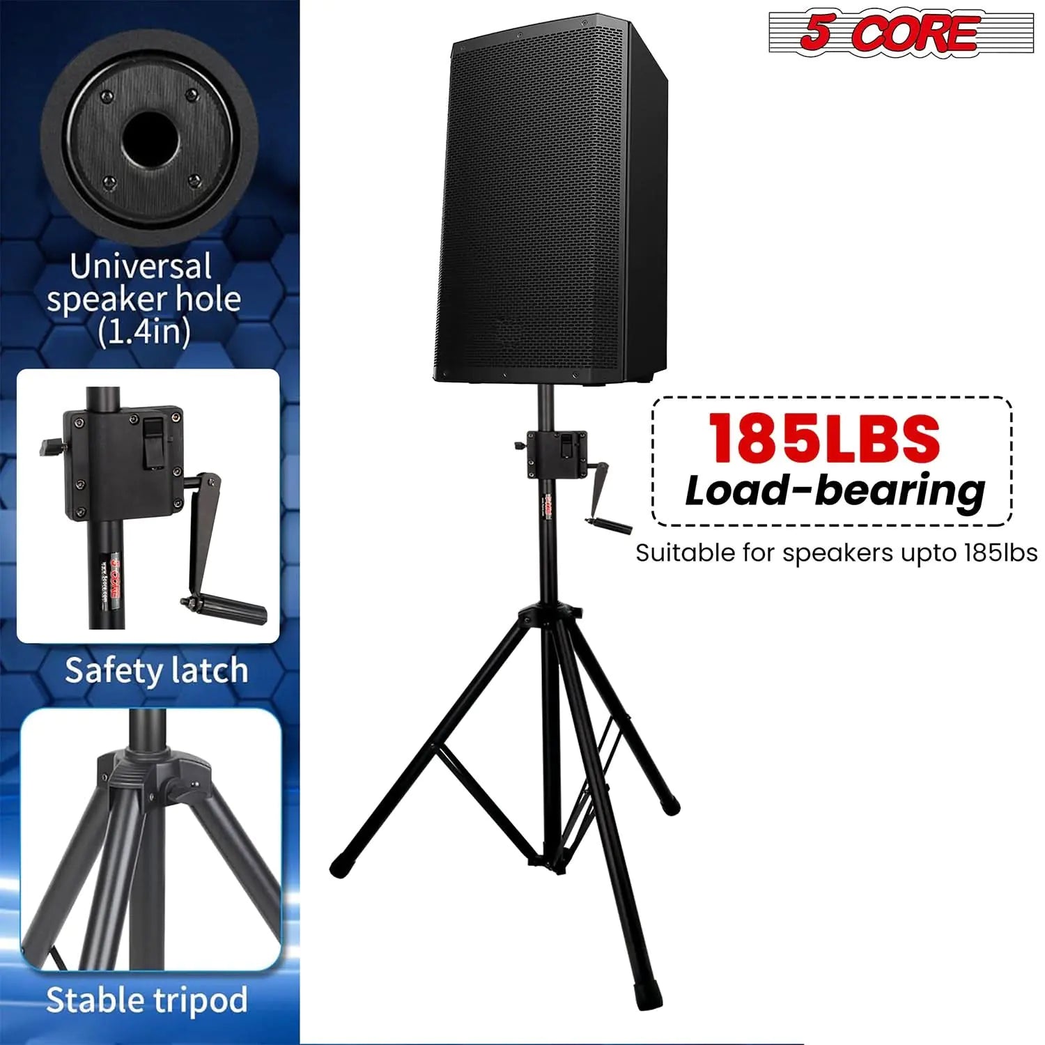 5 Core Speaker Stand Tripod Tall Crank Up Height Adjustable Heavy Duty Floor Stands 35mm PA Pole Mount - WanderMart Co.