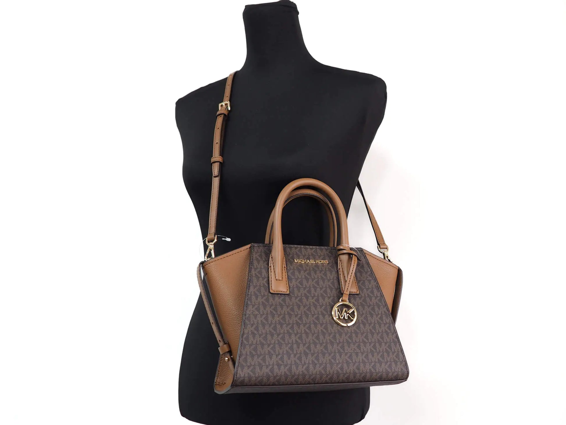 Michael Kors Avril Brown Signature PVC Leather Small Top Zip Satchel Convertible Handbag - WanderMart Co.