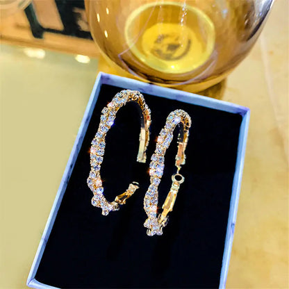 Shiny Screw Crystal Round Hoop Earrings - WanderMart Co.