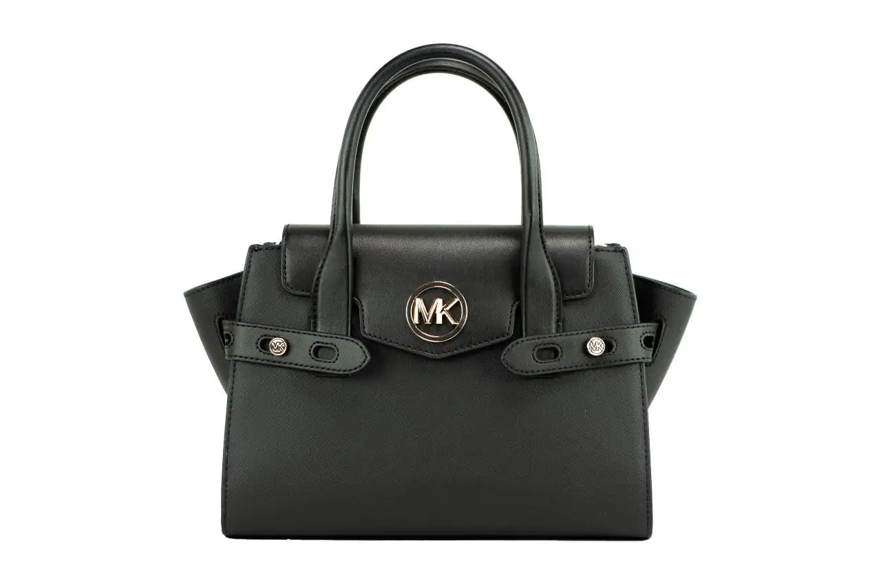 Michael Kors Carmen Medium Black Leather Satchel - WanderMart Co.