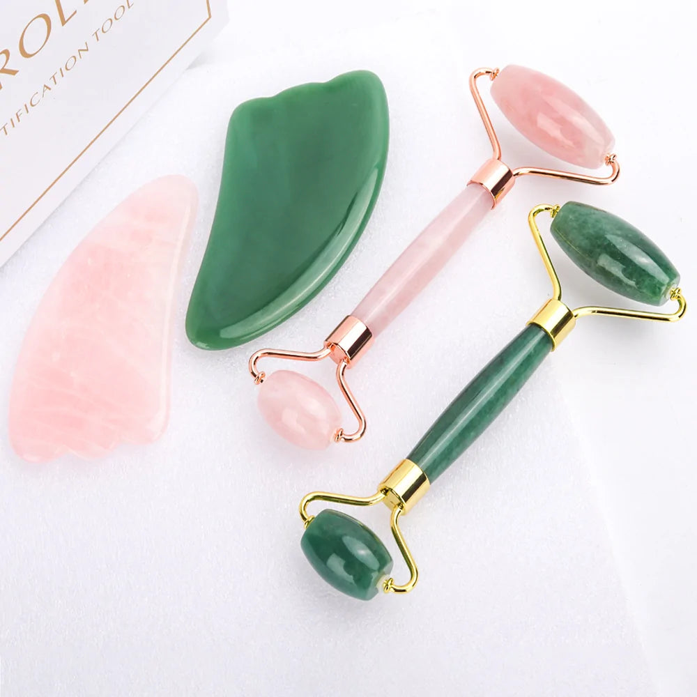 Rose Quartz and Jade Roller Slimming Face Massager - WanderMart Co.