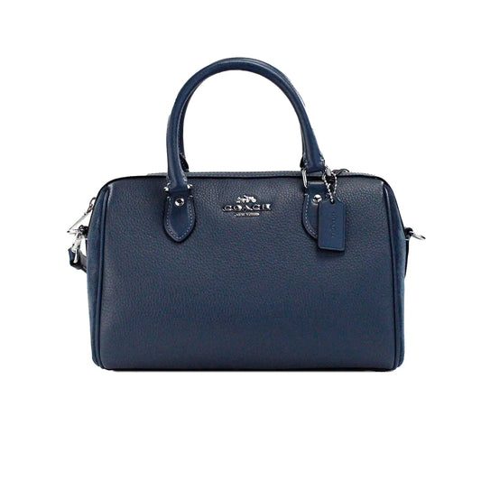 Coach Rowan Medium Denim Mixed Leather Suede Satchel - WanderMart Co.