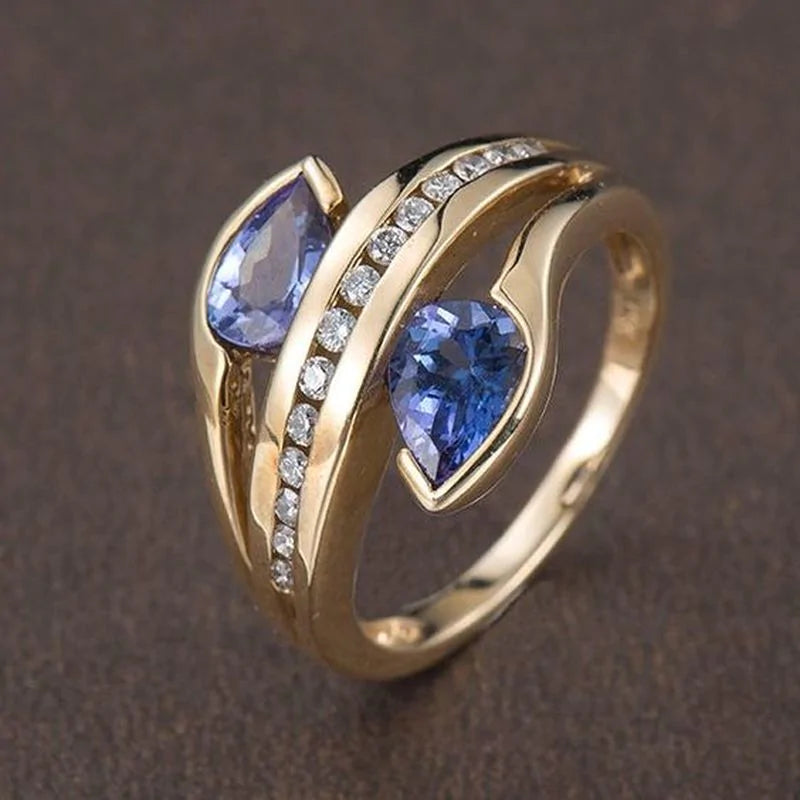 Personality Trendy Gold Filling Blue Stone Ring - WanderMart Co.