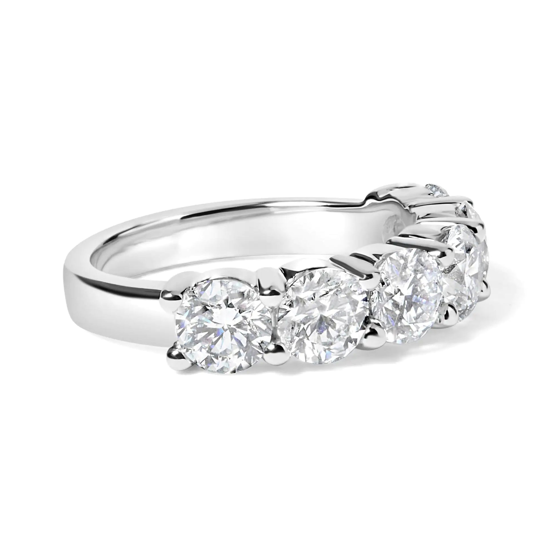 14K White Gold 3.0 Cttw Lab-Grown Diamond Shared Prong Set 6 Stone Band Ring (G-H Color, VS2-SI1 Clarity) - WanderMart Co.